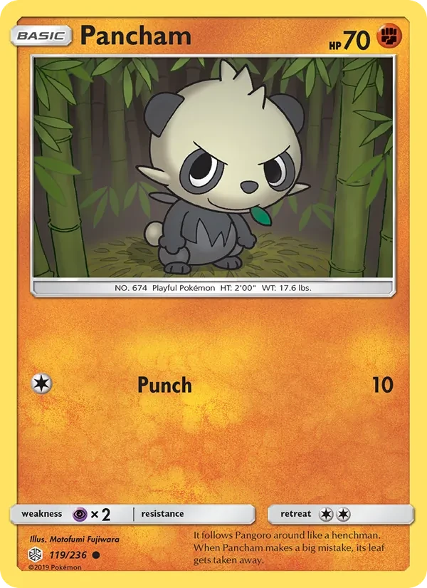 Pancham 119/236 Cosmic Eclipse Pokémon card