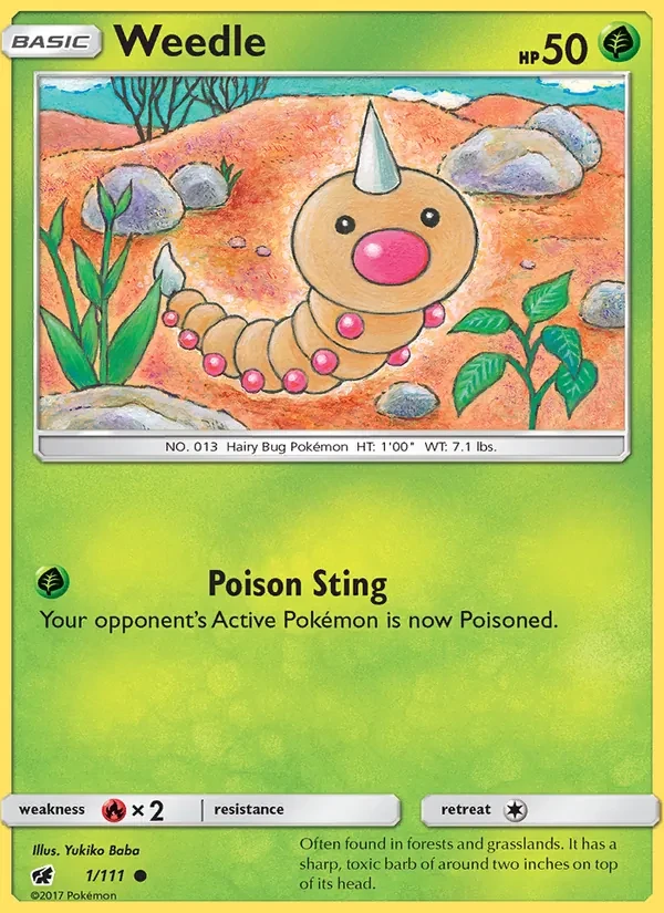 Weedle 1/111 Crimson Invasion Pokémon card