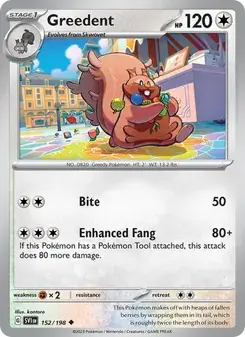 Greedent 152/198 Scarlet & Violet Pokémon card