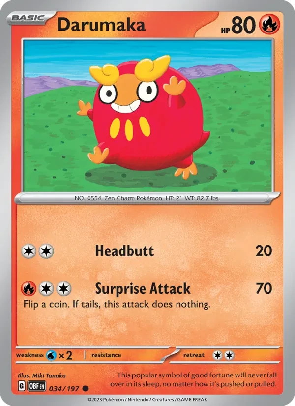 Darumaka 034/197 Obsidian Flames Pokémon card