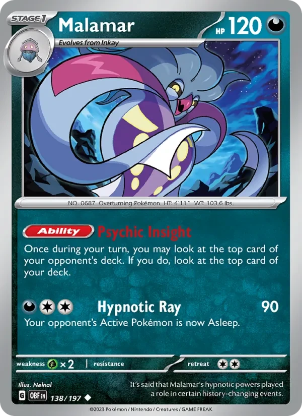 Malamar 138/197 Obsidian Flames Pokémon card