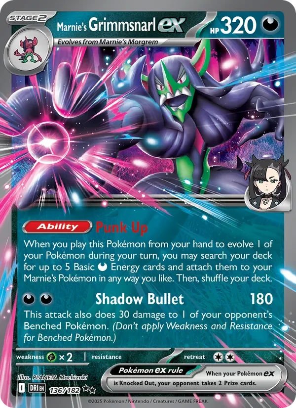 Marnie's Grimmsnarl ex 136/182 Destined Rivals Pokémon card