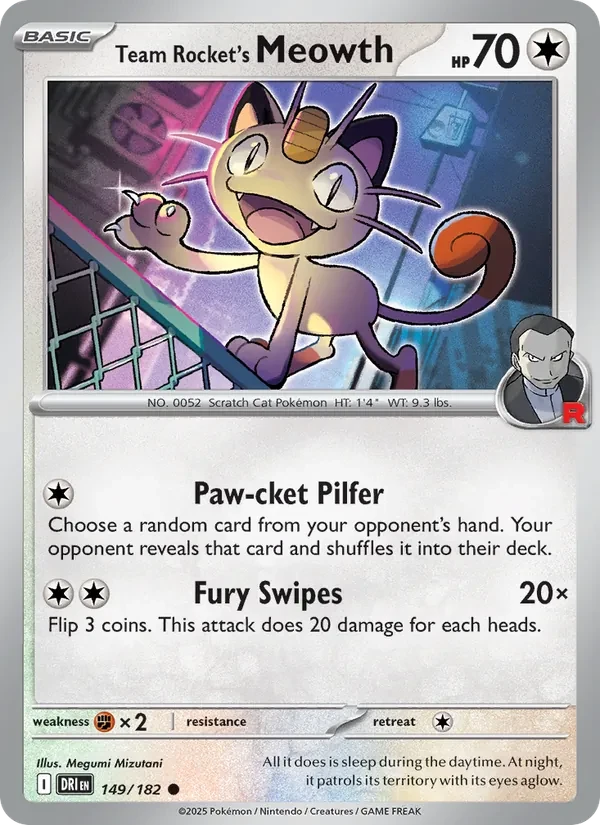 Team Rocket's Meowth 149/182 Destined Rivals Pokémon card