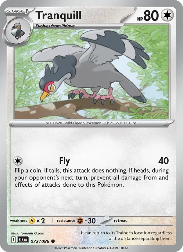 Tranquill 072/86 Black Bolt Pokémon card
