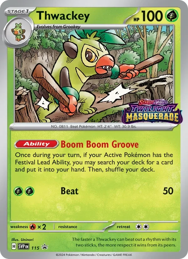 Thwackey 115/225 SVP Black Star Promos Pokémon card