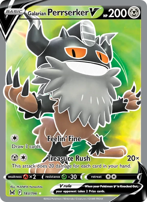 Galarian Perrserker V 183/196 Lost Origin Pokémon card