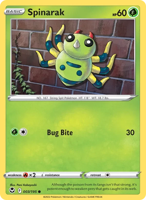 Spinarak 003/195 Silver Tempest Pokémon card