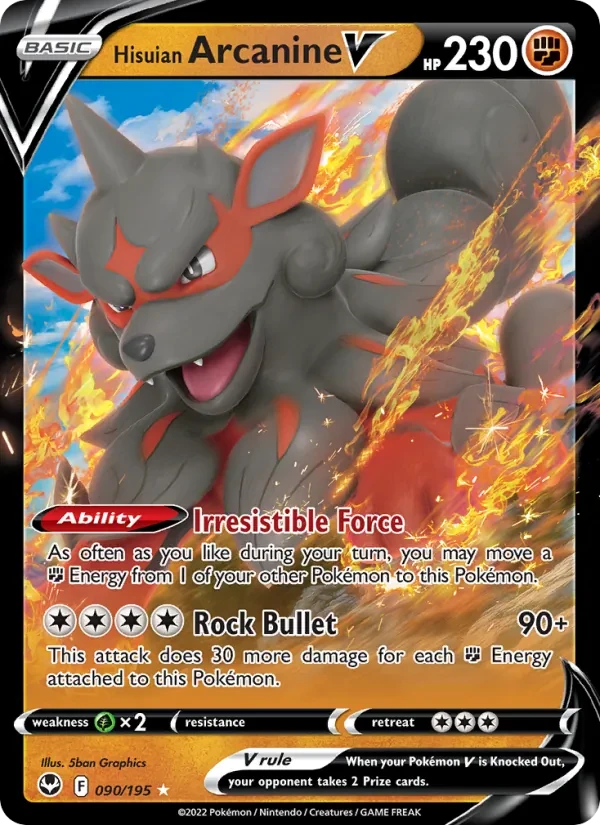 Hisuian Arcanine V 090/195 Silver Tempest Pokémon card