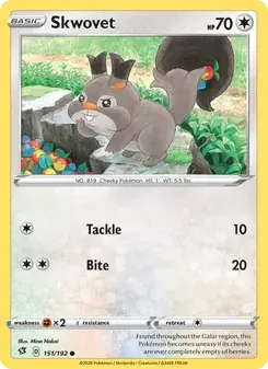 Skwovet 151/192 Rebel Clash Pokémon card