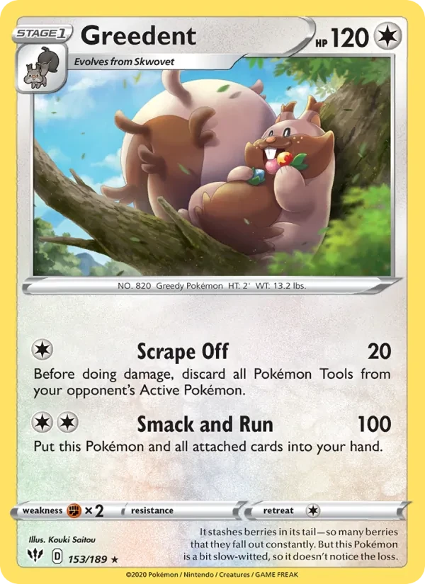 Greedent 153/189 Darkness Ablaze Pokémon card