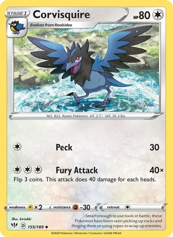 Corvisquire 155/189 Darkness Ablaze Pokémon card