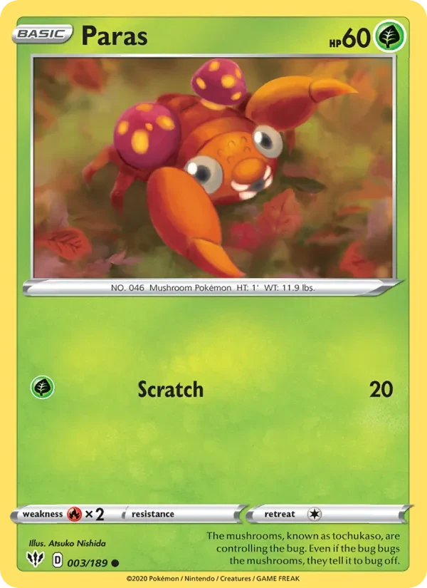 Paras 3/189 Darkness Ablaze Pokémon card
