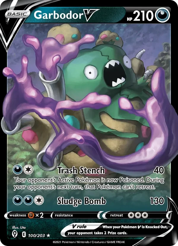 Garbodor V 100/203 Evolving Skies Pokémon Karte